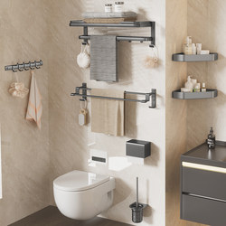 Space Aluminum Towel Rack, No-Drill Bathroom Storage Rack, Toilet Hanging Rod, Wall-Mounted Washroom Towel Rack