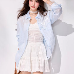 Bzxo Design-Inspired Lace Patchwork Slit Shirt for Women, Long-Sleeved, New Spring/Summer Thin Loose Casual Sun-Protective Jacket