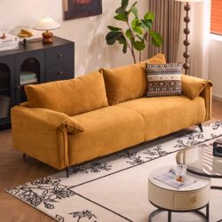 Vintage-Style Fabric Sofa for Small Apartments, Living Room, Bedroom, Corduroy Straight-Row Double or Three-Seater Elephant Ear Sofa