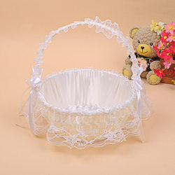 Hand-Held Willow Rattan Bamboo Woven Wedding Flower Girl Petal Basket Storage Fruit Basket Lace Fabric
