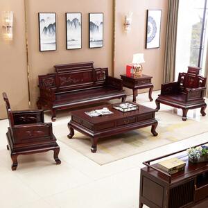 
New Chinese style solid wood sofa and coffee table combination log furniture oak office living room home antique mahogany chair