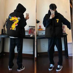 
Autumn and winter thickened trendy brand American retro printed vests versatile loose loose men's and women's vests cotton coats for couples