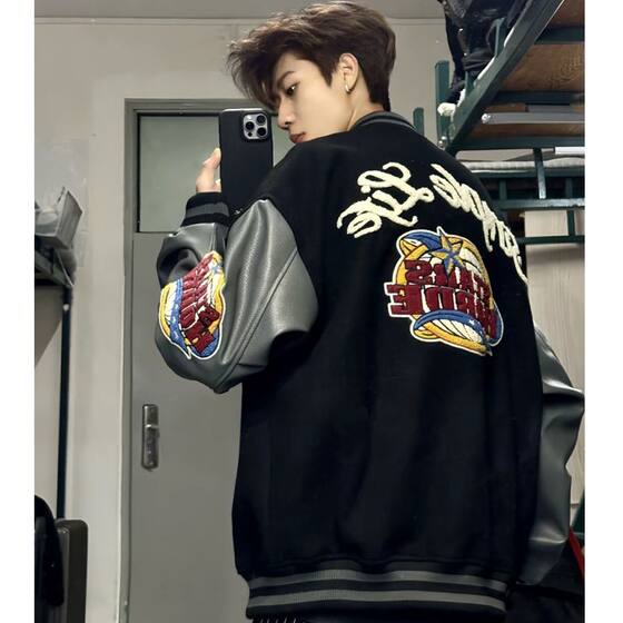 
Autumn and winter loose American couple towel embroidered men's and women's pilot cotton coats Hong Kong style Japanese style Harajuku style baseball uniforms