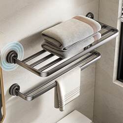 Strong Suction Towel Rack, No-Drill Bathroom Towel Rack, Wall-Mounted Bathroom Storage Rack, Foldable Towel Hanging Rod