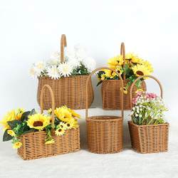 Straw Woven Flower Basket, Succulent Rattan Flower Pot, Wicker Hand-Held Creative Bamboo Woven Dried Flower Arrangement Small Basket, Gift Basket