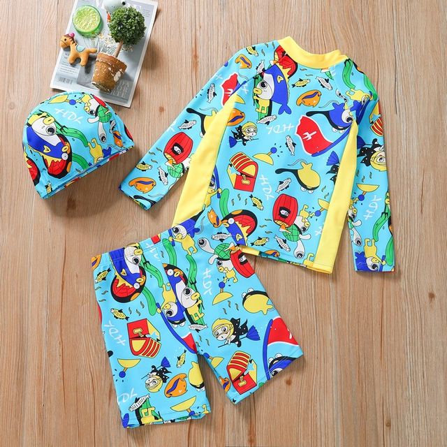 Children's swimsuits, boys, children's long-sleeved shorts, sun protection, split casual surfing, beach, hot spring quick-drying swimsuit