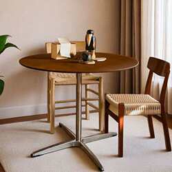 Walnut negotiation round table household solid wood dining table small apartment medieval round French retro balcony cafe table