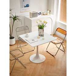 Modern simple household white square dining table small apartment milk tea shop coffee shop negotiation reception balcony round table