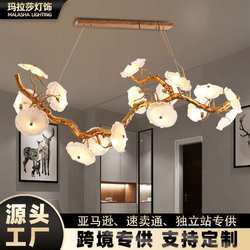Postmodern light luxury full copper restaurant chandelier luxury creative villa restaurant personality crystal art branch chandelier