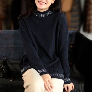 
Small ears produce 2020 new winter all-cotton thread A loose and versatile slim round neck pullover women's sweater handmade