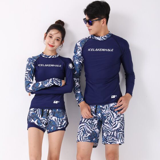 
Couple swimsuit a split long-sleeved sun protection suit surfing suit women's swimsuit men's beach shorts snorkeling and diving