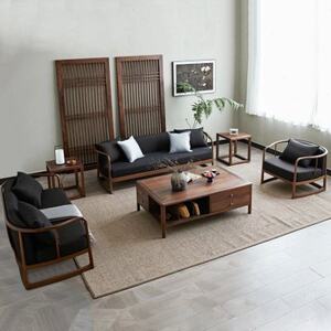 
Zen combination fabric sofa living room office new Chinese style North 123 solid wood furniture black walnut sofa