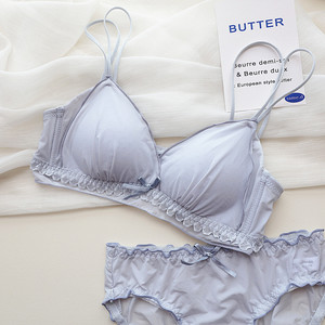 
French small curled silky thin cup girl's underwear without rims small breast push-up bra cover without rims sweet