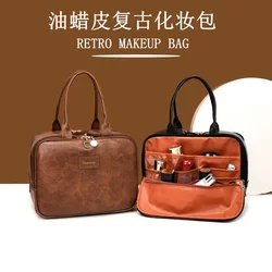2025 New Style Portable Cosmetic Bag for Women, Large Capacity, Fashionable, Retro, High-End, Large Storage Bag, Travel Toiletry Bag