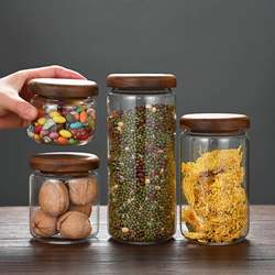 Set of acacia wood lid high borosilicate glass sealed jar kitchen supplies sealed bottle storage jar cross-border storage jar