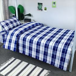 Blue and white checked bed sheets and quilt sets, three-piece sets for junior high and high school student dormitories, single bedding and quilt sets, six-piece sets