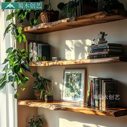 Jijifeng new Chinese-style solid wood porch storage rack log wall hanging storage laminate wall hanging hanging bookshelf one-line board