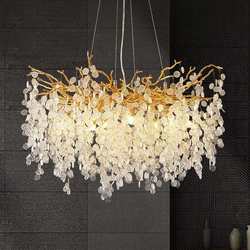 New crystal lamp elongate dining lamp creative aluminum branch simple light luxury crystal living room exhibition hall dining chandelier