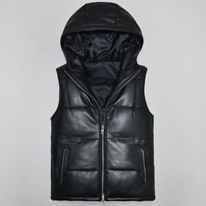 
Men and women genuine leather down vest head layer sheepskin jacket slim hooded casual jacket vest vest jacket pool