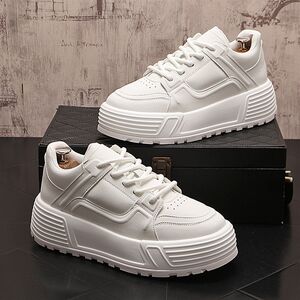 
Fashionable men's shoes, thick sole, high-rise fashion casual shoes, new lace-up white shoes, Korean style trendy board shoes, sponge cake shoes
