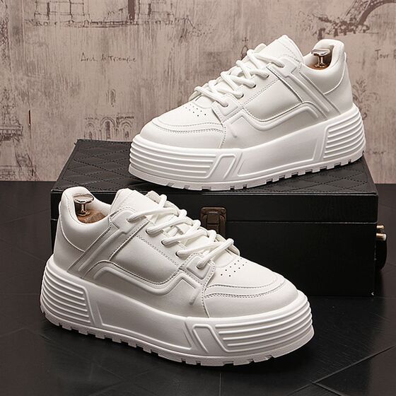 
Fashionable men's shoes, thick sole, high-rise fashion casual shoes, new lace-up white shoes, Korean style trendy board shoes, sponge cake shoes