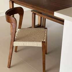 Solid wood dining chair home living room restaurant balcony back chair rope coffee bed and breakfast retro medieval rattan chair