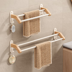 Solid Wood Double Towel Rack Bathroom Wall-Mounted Integrated Towel Bar No-Drill Towel Storage Rack Organizer