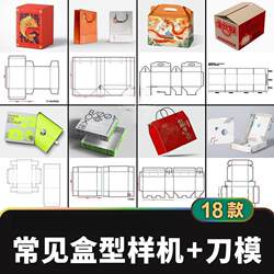 Packaging Box with Size and Die-Cutting Pattern Materials, Gift Box Top-Bottom Lid, Airplane Box, Tote Bag Die-Cutting Template, Mockup of Unfolded Pattern