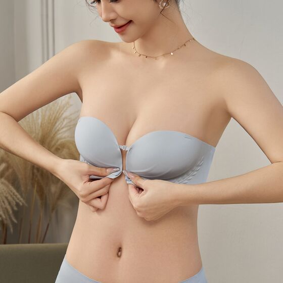 
Strapless front buckle underwear for girls with small breasts, push-up, thickening, anti-sagging, beautiful back, cross bra without rims
