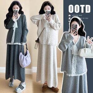 
Pregnant women 2024 new dress splicing two-piece set autumn and winter pregnant mother autumn style high-end suit trendy