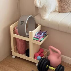 Fitness equipment storage artifact removable storage basket household yoga mat foam roller organizer trolley storage rack