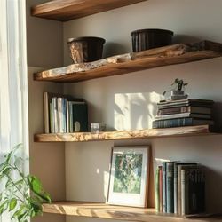 Wei Jifeng new Chinese style solid wood porch storage rack, log wall hanging storage layer board, wall hanging suspended bookshelf word board