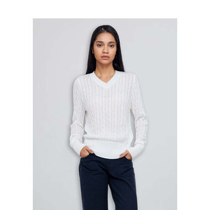 
BM sweater women's solid color V-neck twist sweater 2026 new autumn and winter American retro design pullover top