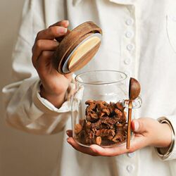 Kitchen food-grade sealed grain glass jar tea coffee powder tangerine peel storage jar acacia wood honey storage bottle