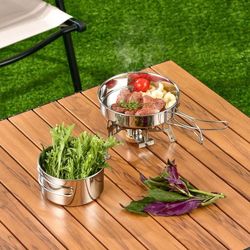 Stainless steel camping picnic outdoor cooking pot set mountaineering pot storage folding tableware set combination storage stool