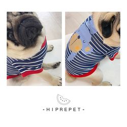 Cartoon Striped T-shirt Pet Clothing French Bulldog Shiba Inu Teddy Puppy Clothes Cat Vest Spring and Summer Clothes