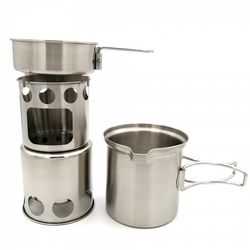 Stainless steel hanging pot outdoor tableware wood stove camping teapot cookware combination self-driving tour folding pot set