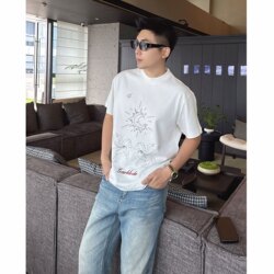 【Zhirufei Ma】26 Spring/Summer Hand-Painted Direct Print Custom Couple Breathable Short Sleeve T-Shirt High-End Men's Half-Sleeve Shirt
