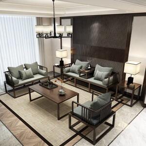 
Office Zen living room iron interior combination B&B modern simple light luxury furniture imitation solid wood new Chinese style sofa