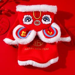 Dog Clothes New Year Lion Dance Outfit Autumn and Winter Bichon Teddy Pomeranian Small and Medium Dog New Year Sweater Pet Clothing