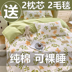 Four-Piece Bedding Set, Pure Cotton, 100% Thickened Quilt Cover, Duvet Cover, Bed Sheet, Student Dormitory Three-Piece Set, 2025 New Model 4
