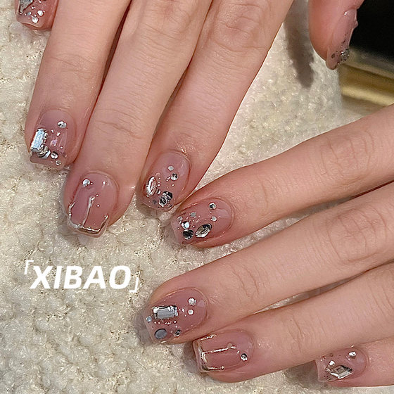 
Wearable Nails Short Finished Finished Handmade Customized High-Grade Sunglasses Powder Nails 2023 New Diamond Wearable Nails