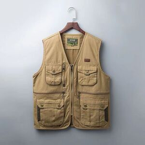 
Men's vest jacket pure cotton middle-aged and elderly spring and autumn horse clip loose crans outdoor multi-pocket dad fishing vest