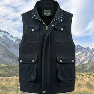Men's pure cotton vest Middle -aged and elderly men's multi -pocket horse clip dad puts on -shoulder outdoor fishing photography vest