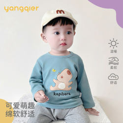 Children's long-sleeved T-shirts for boys and girls, spring, autumn and winter new cartoon pullover baby warm tops for inner wear