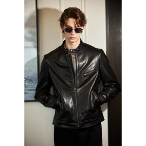 
Uncle Te Men's Motorcycle Leather Jacket Oil Wax Genuine Leather Stand Collar Slim Fit Early Spring Casual Jacket Fashion Rider Spring Autumn Jacket