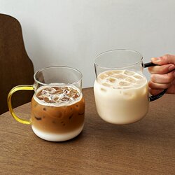 Large-Capacity Glass Cup with Handle ins High Borosilicate High-Temperature-Resistant Coffee Cup Lemonade Cup Milk Drink Cup