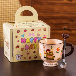Retro Girl Mug ins Stylish and Beautiful Ceramic Cup with Spoon, Breakfast Cup, Coffee Cup, Gift Box, Souvenir