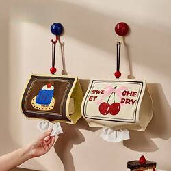 Hanging Tissue Bag, Wall-Mounted Tissue Storage Pouch for Bathroom and Car, Wall-Mounted Face Towel and Tissue Holder, Ins-Style