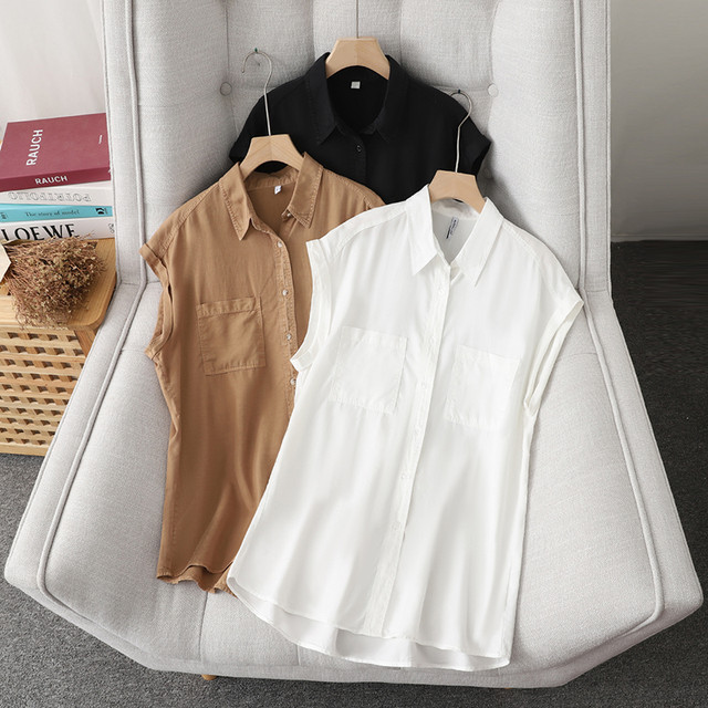 Drooping breathable sleeveless Tennis denim shirt for women's thin summer Korean casual and versatile loose white shirt top
